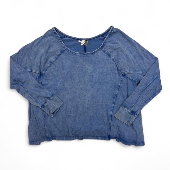 Free People We The Free Acid Blue Off The‎ Shoulder Crewneck Sweatshirt - Picture 1 of 7